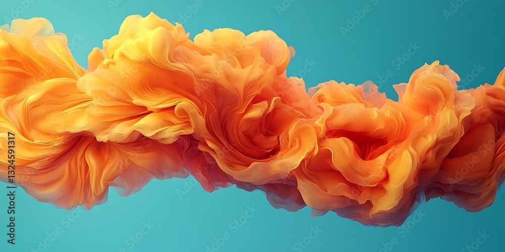 Obraz premium Orange swirl, abstract art, vibrant color, blue background
