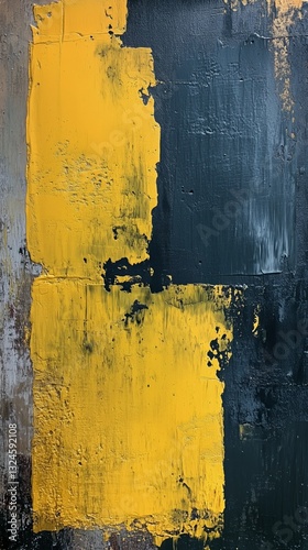 Abstract Composition With Vibrant Yellow and Earthy Tones on Textured Canvas ...