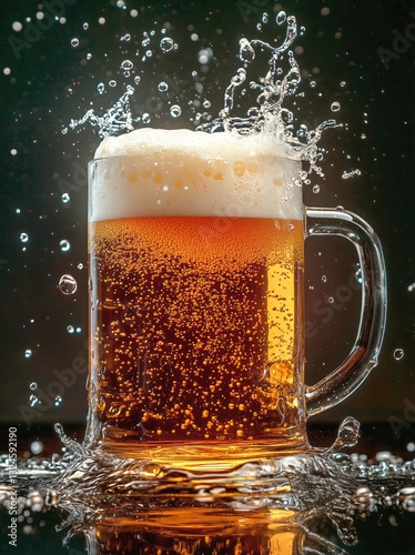 Refreshing Beer With Frothy Foam Splashing in Dark Background at Celebratory ...