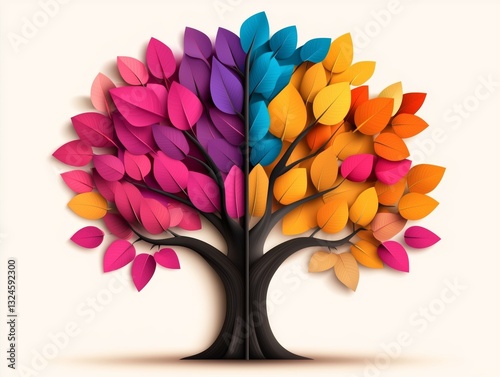 Colorful Tree of Life: A vibrant illustration of a tree with leaves in a spectrum of colors symbolizing growth, life, and harmony.