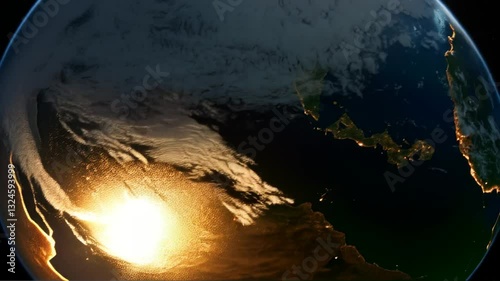 Earth From Space: Stunning View of Sunrise Over the Planet, Clouds, and Continents - High-Resolution Image for Science & Education