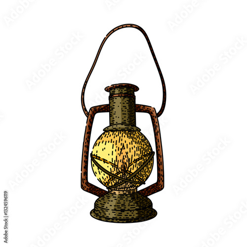 lantern oil lamp sketch hand drawn vector