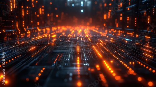 Abstract Glowing Circuit Board Network