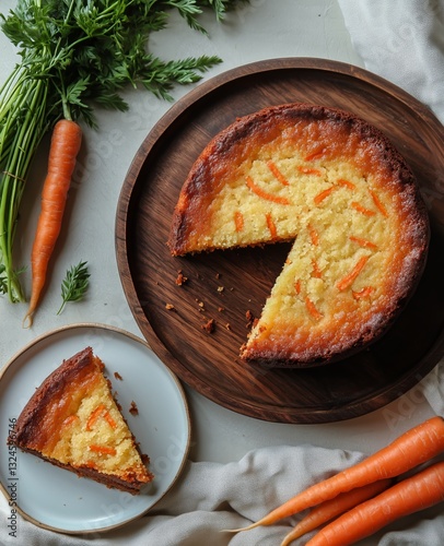 Delightful Carrot Cake With Fresh Carrots on a Wooden Table During Daylight