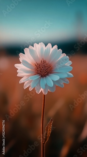 Bright White Daisy Blooming in a Golden Field During Sunset Hours
