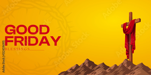 Good Friday Blessings with Wooden Cross. Good Friday Banner