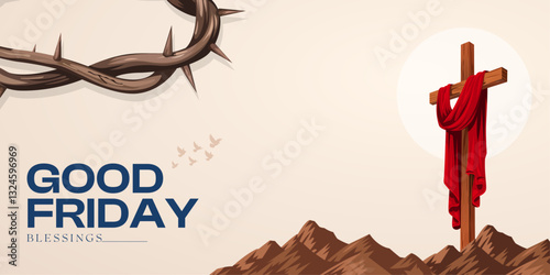 Good Friday Banner, Blessings with Cross and Crown of Thorns