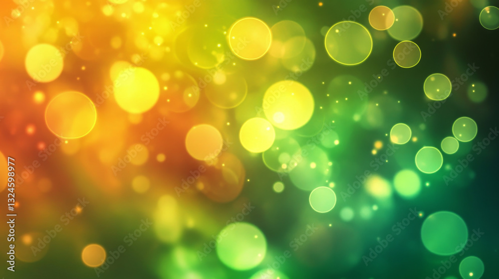 Obraz premium A mesmerizing abstract background of softly blurred light circles in hues of green, yellow, and orange, offering the perfect space for text placement