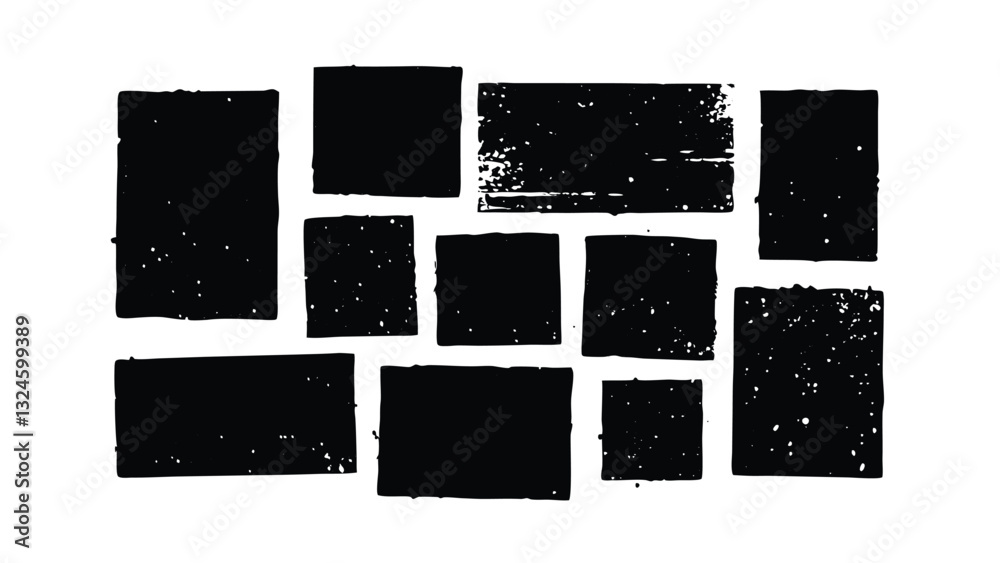 Abstract Black Rectangular Grunge Texture Design Elements Set
