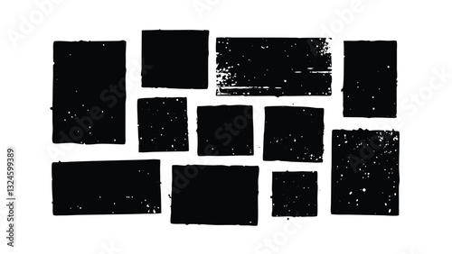 Abstract Black Rectangular Grunge Texture Design Elements Set