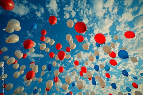 Colorful Balloons Float in a Clear Blue Sky During a Festive Celebration in a...