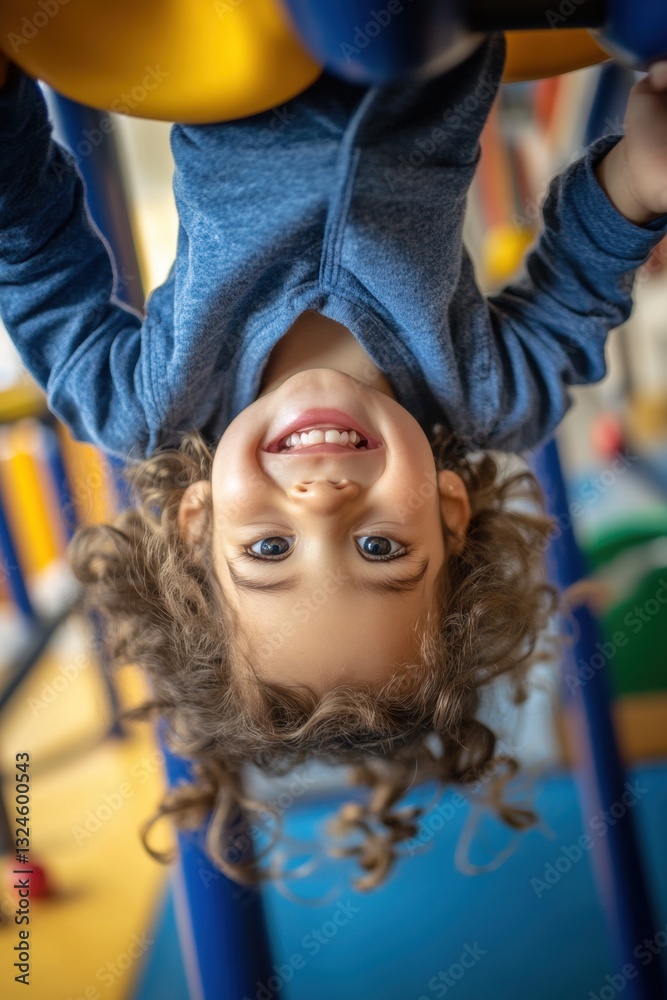 Happy child playing in playground in Spring Happy child playing in playground in Spring