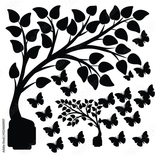 A pencil sketch of a tree whose leaves transform into whimsical butterflies