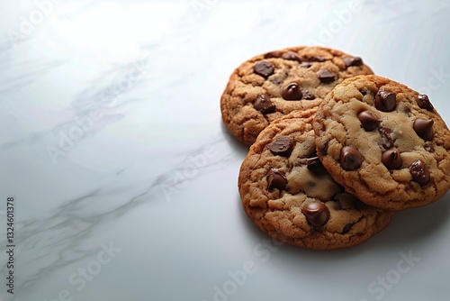 Delicious Homemade Cookies With Chocolate Chips Arranged Creatively on a Ligh...
