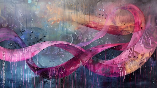 a sorrowful abstract piece with drooping pink curves