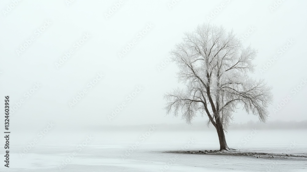 Fototapeta premium Winter landscape with a lone tree