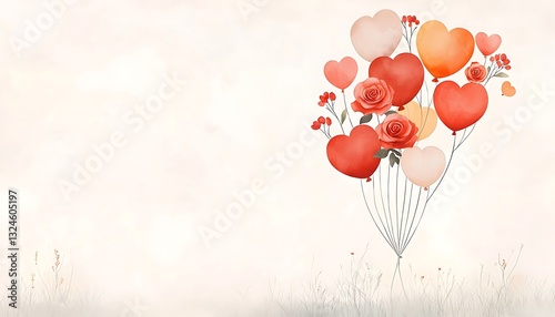 Heart Balloons Floating Meadow Romance.