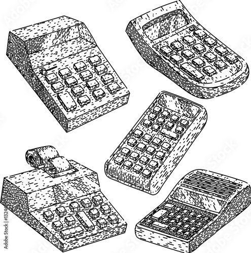 calculator set sketch hand drawn vector