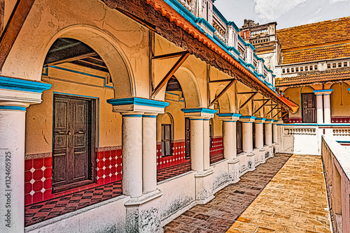 Chettinadu Style Heritage Homes in Karaikudi, Pallathur, Athangudi & Kothamangalam are the most lavish & exquisite architectural beauty. This beautiful edifice situated at Chettinad region, Sivagangai photo