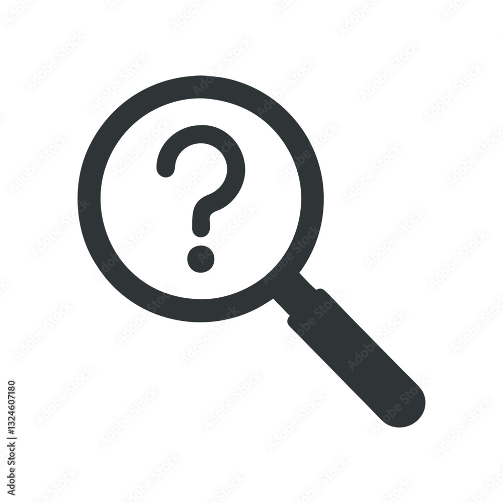Black Magnifying Glass Icon with Question Mark Inside Black Magnifying Glass Icon with Question Mark Inside