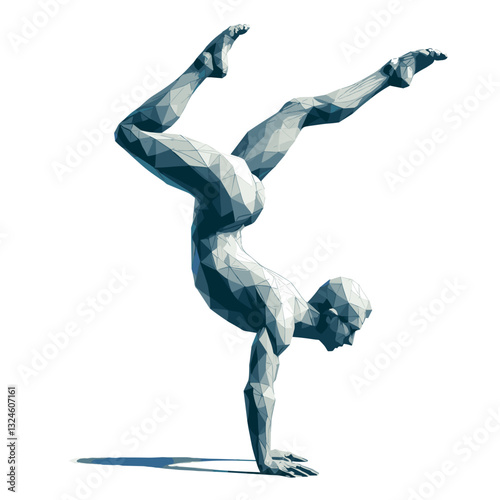 Abstract person doing handstand against white background