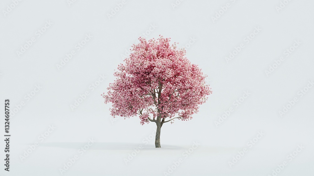 Obraz premium Pink blossom tree, studio, white background, spring