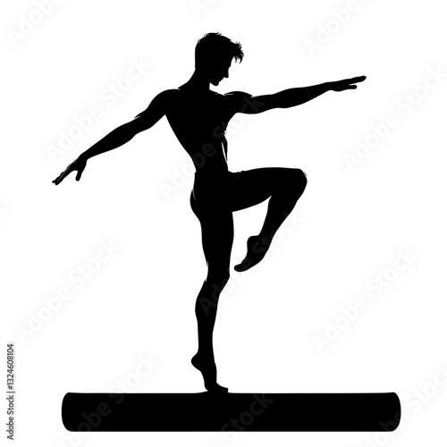 Silhouette of balancing gymnast on balance beam