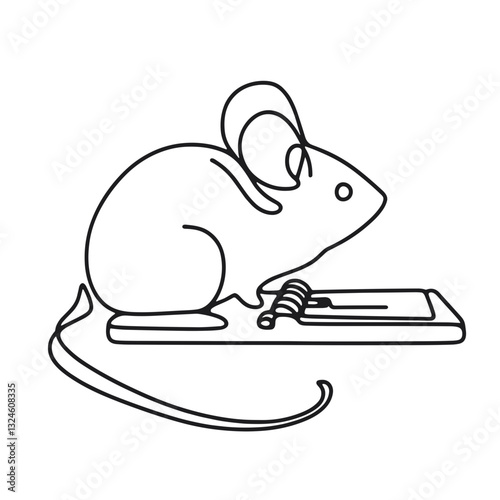Mouse chewing mousetrap indoors.