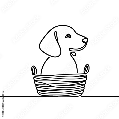Dog sitting happily in basket.