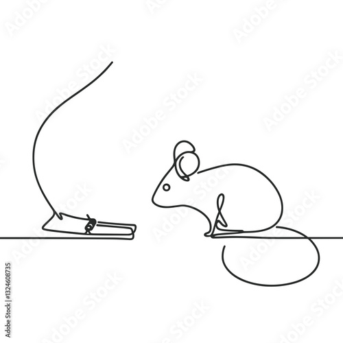 Mouse caught in mousetrap against plain background.