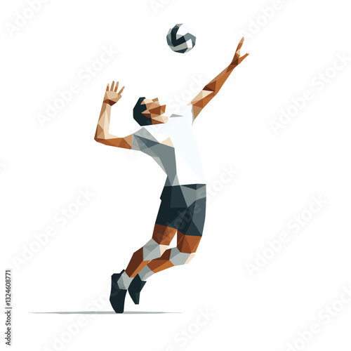 Volleyball player serves the ball in mid-air