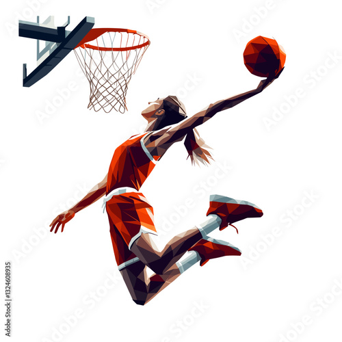 Basketball player performing slam dunk against white background
 photo