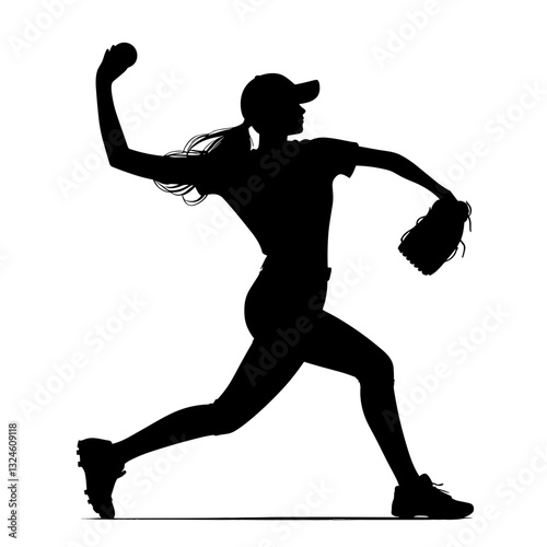 Silhouette of pitcher throwing baseball against white background.
