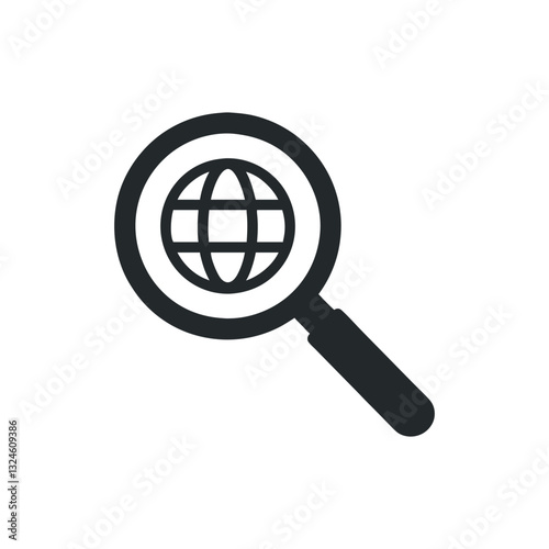 magnifying glass with world map search icon on white background