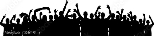 Crowd of people silhouette, cheerful fans people. Big event, concert or sport. Vector illustration
