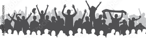 Crowd of people silhouette, cheerful fans people. Big event, concert or sport. Vector illustration
