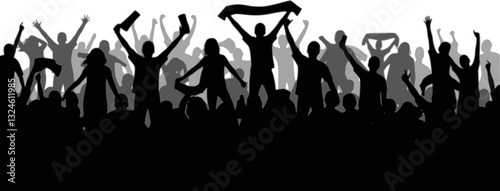 Crowd of people silhouette, cheerful fans people. Big event, concert or sport. Vector illustration
