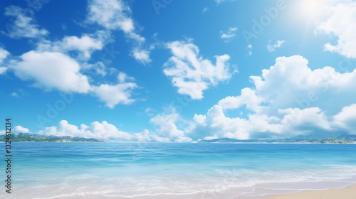 Narrow white sand beach merging seamlessly with vibrant azure sea under clear skies
