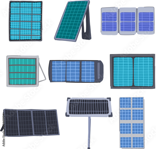 solar panels set cartoon vector illustration