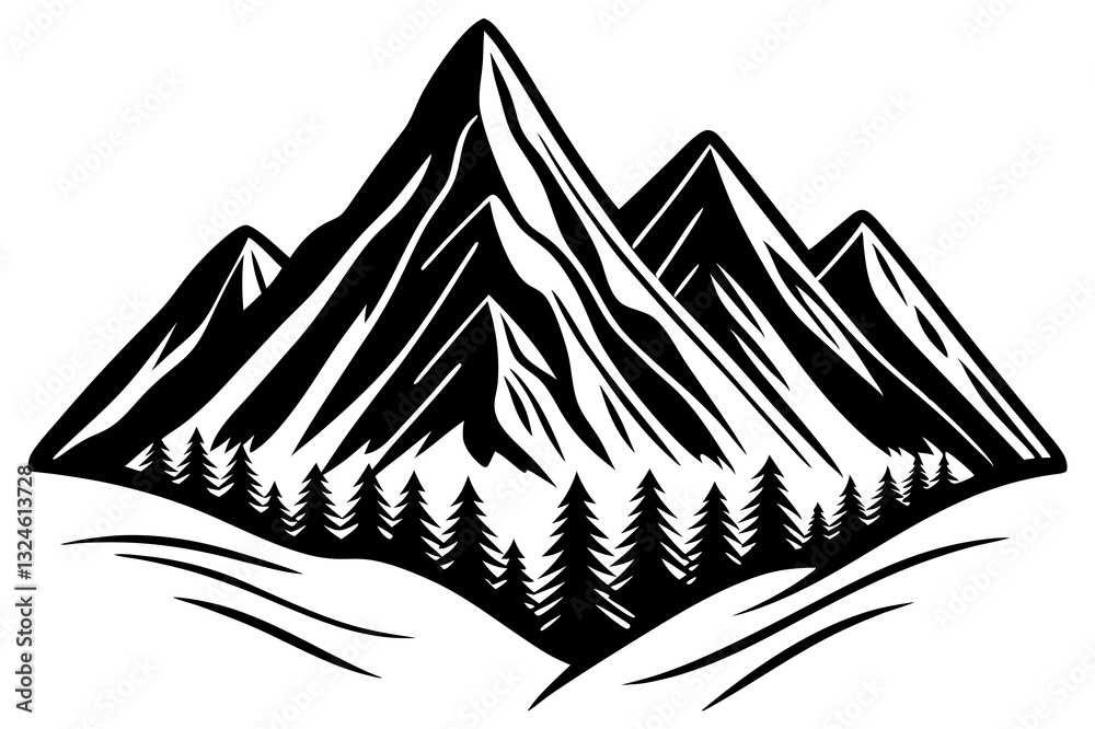 Fototapeta premium mountain icon vector silhouette with Christmas tree