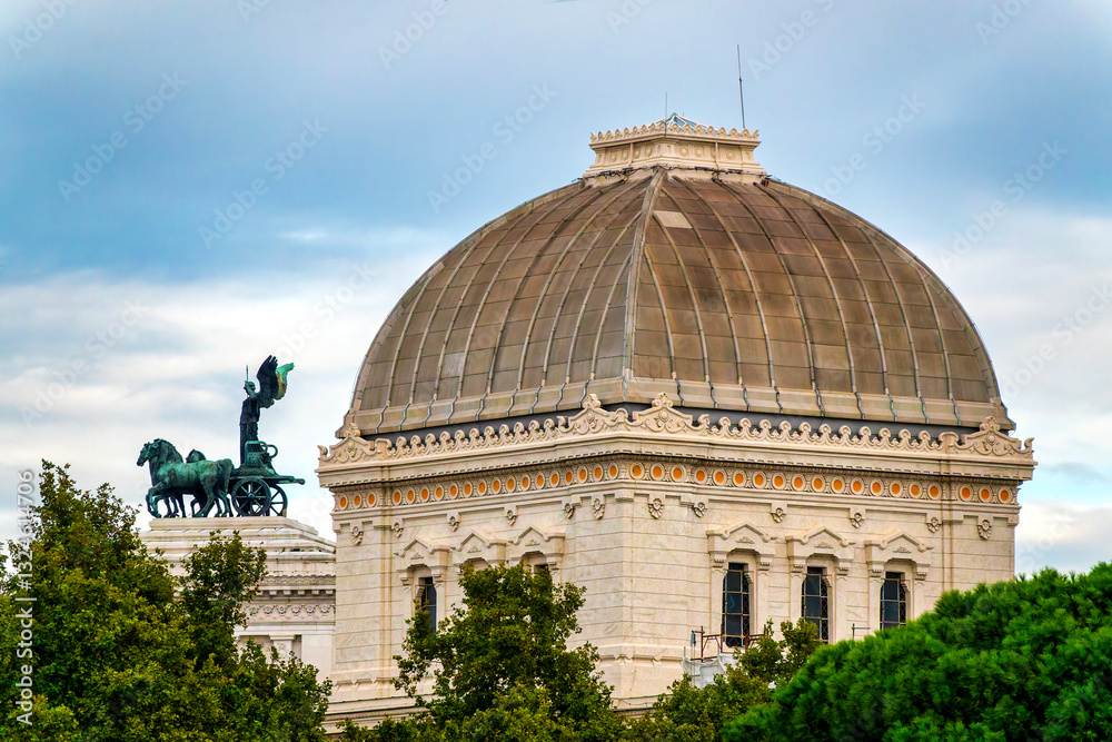 Dome of the Great Synagogue of Rome with Vittoriano Quadriga in the Background..
