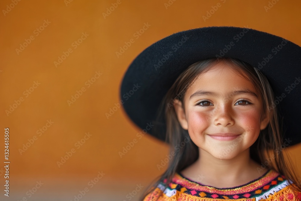 child celebrates cinco de mayo adorned in traditional outfit against blurred backdrop child celebrates cinco de mayo adorned in traditional outfit against blurred backdrop