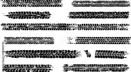 Background with tire wheel marks of cars. Vector illustration
