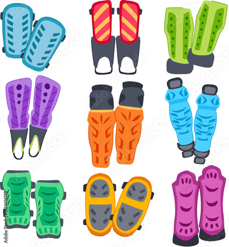shin guards set cartoon vector illustration