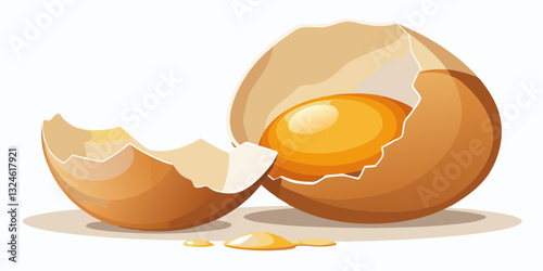 Cracked Chicken Egg with Yolk – AI-Generated Food Image Isolated on White.