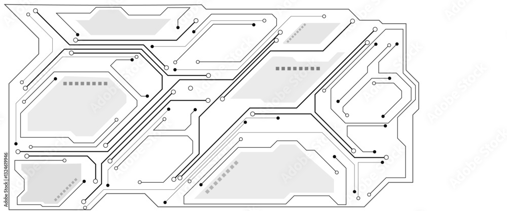 Abstract black circuit diagram on white background. PCB Trace Black and White Engineering Data Communication Concept Vector. Abstract black circuit diagram on white background. PCB Trace Black and White Engineering Data Communication Concept Vector.