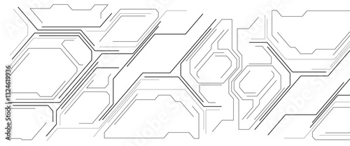 Abstract black circuit diagram on white background. PCB Trace Black and White Engineering Data Communication Concept Vector.