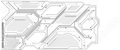 Abstract black circuit diagram on white background. PCB Trace Black and White Engineering Data Communication Concept Vector.