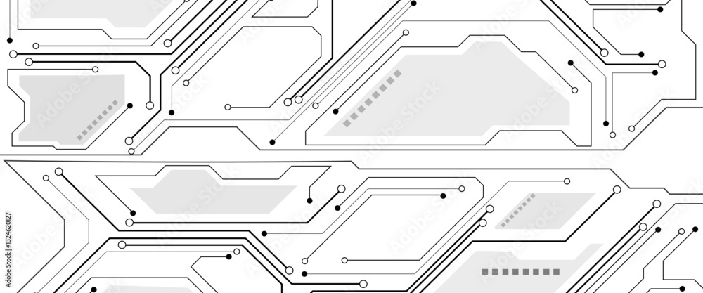 Obraz premium Digital technology Black circuit diagram on white background. Vector abstract technology on white background.