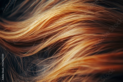 Abstract strands of warm blonde flowing tresses create a captivating artistic pattern on dark background photo